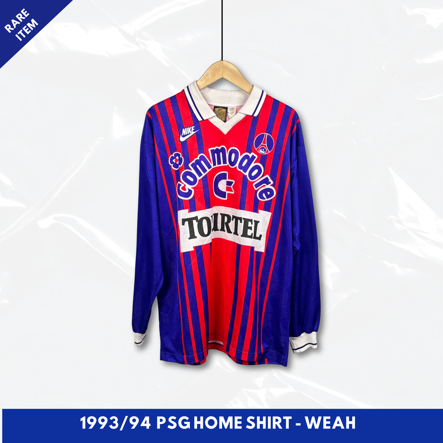 1993/94 Paris Saint Germain Home Longsleeve Shirt - Weah - L