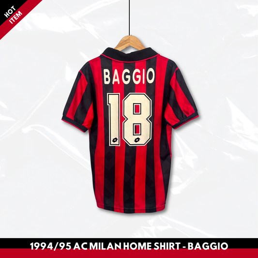 1994/95 AC Milan Home Shirt - Baggio - L