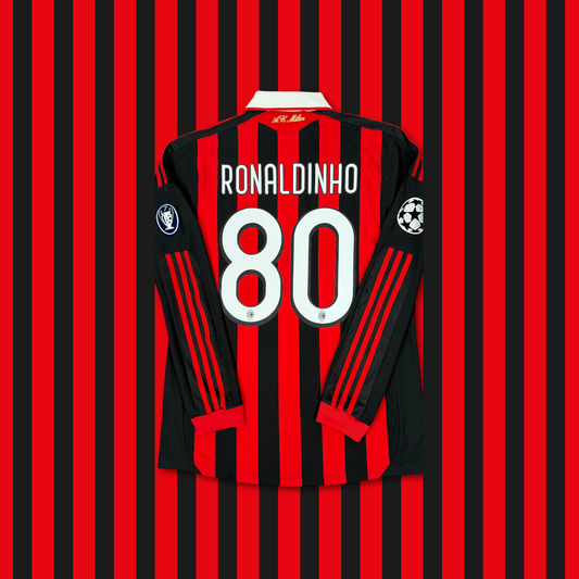 2009/10 AC Milan Home Longsleeve Shirt - Ronaldinho - M