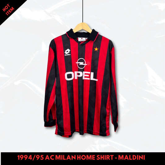 1994/95 AC Milan Home Longsleeve Shirt - Maldini