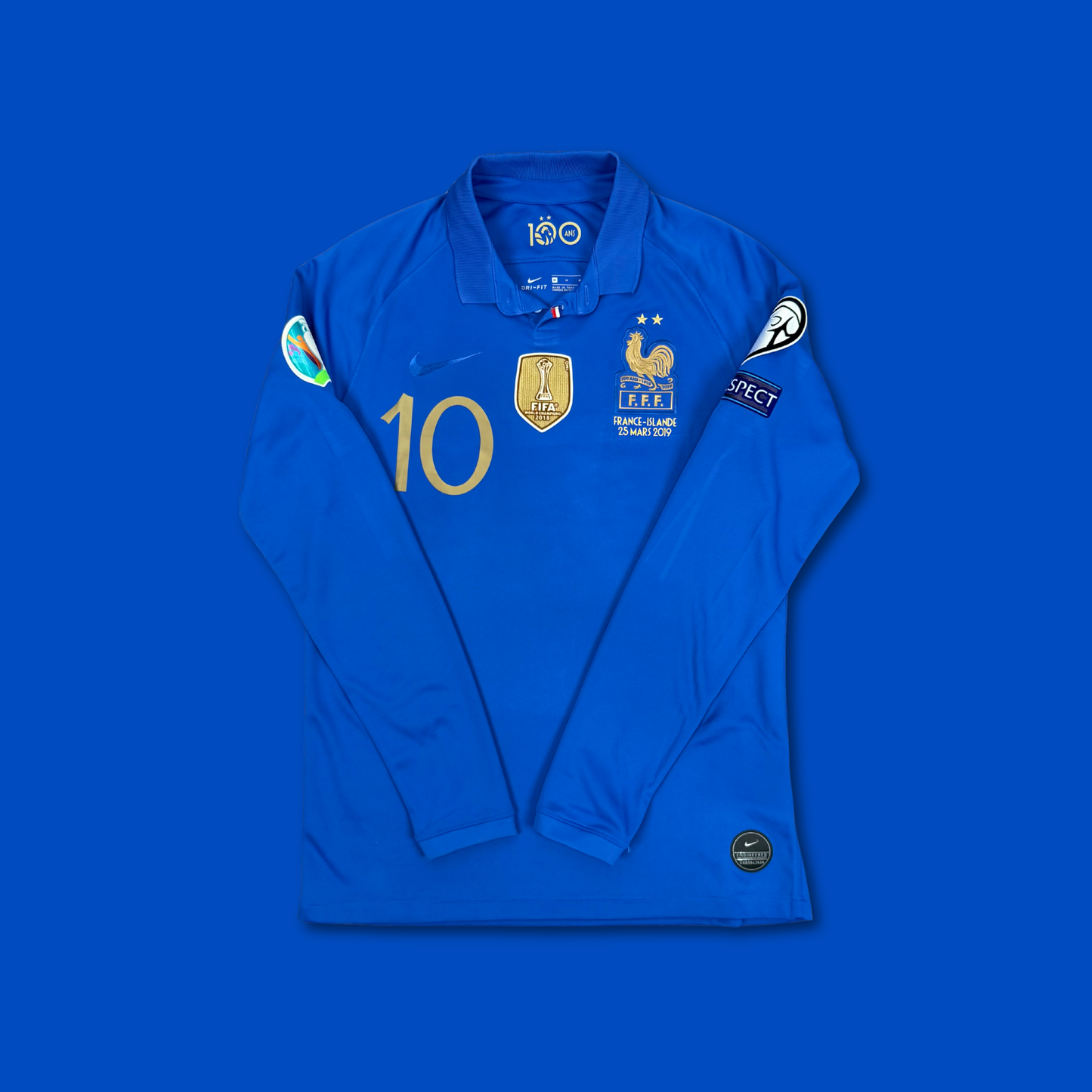 2019/20 France Home Centenary Longsleeve Shirt - Mbappe - M
